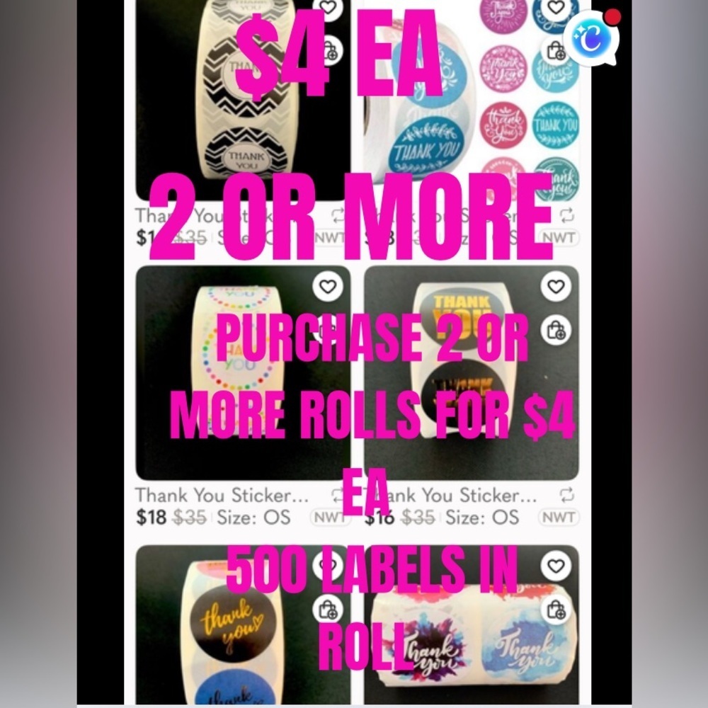 SALE!!  $4.00 a Roll when you buy 2 or More! 500 stickers per roll. Thank You
